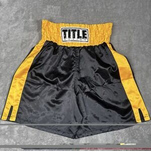 TITLE BOXING SATIN SHINY GLANZ VINTAGE STYLE  TRUNKS MENS SIZE M BLACK  & YELLOW